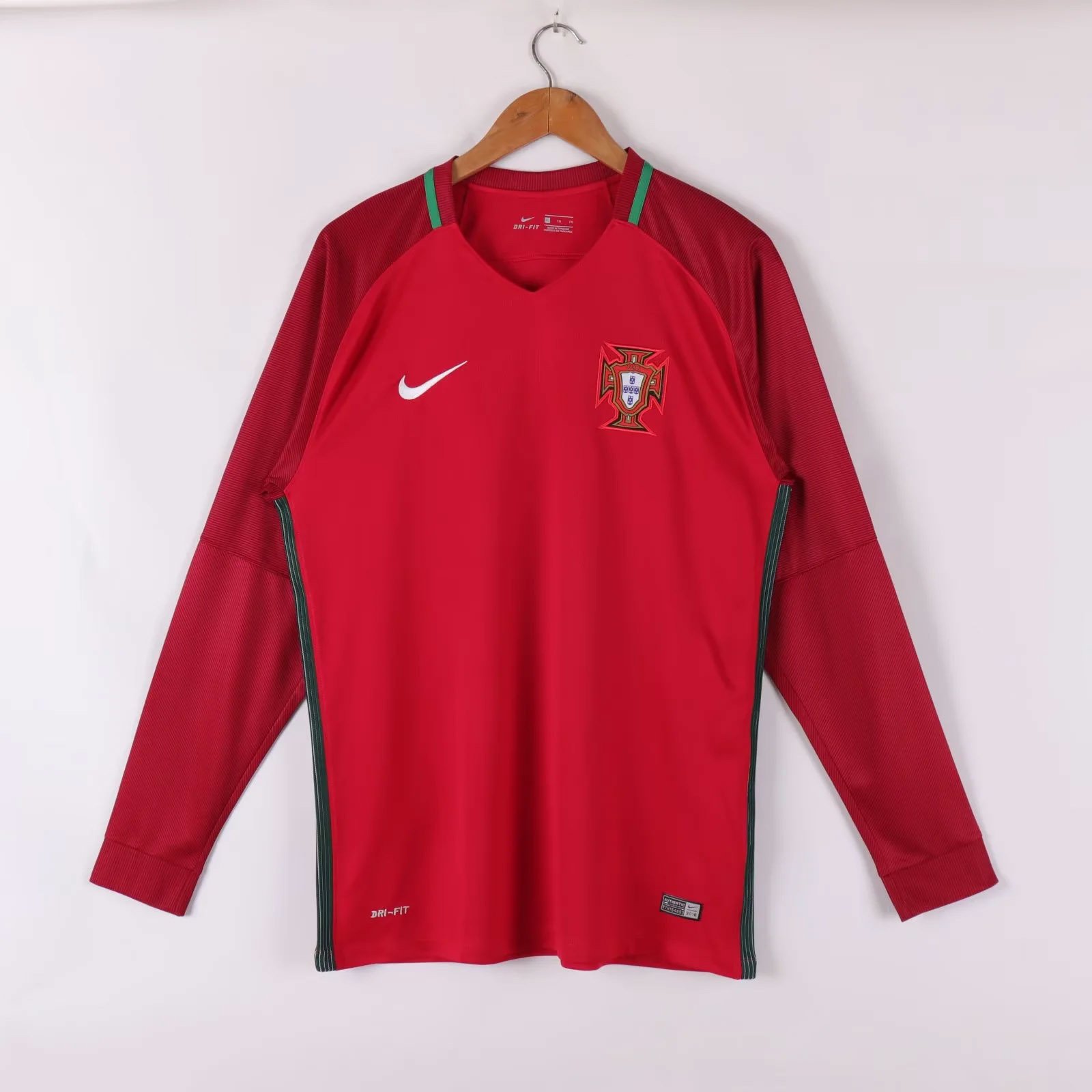 2016 Portugal Home Long Sleeve Retro Soccer Jersey 1 Portugal Long Sleeve Home Retro Jersey 2016 - Image 1