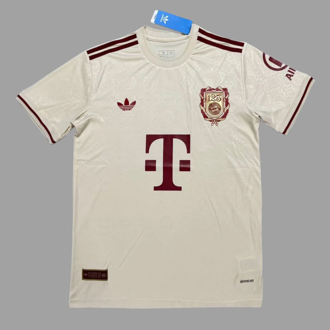 2025 Bayern Munich 125 Years Anniversary Beige Soccer Jersey 1 Bayern Munich 125th Anniversary Beige Jersey 2025 - Image 1