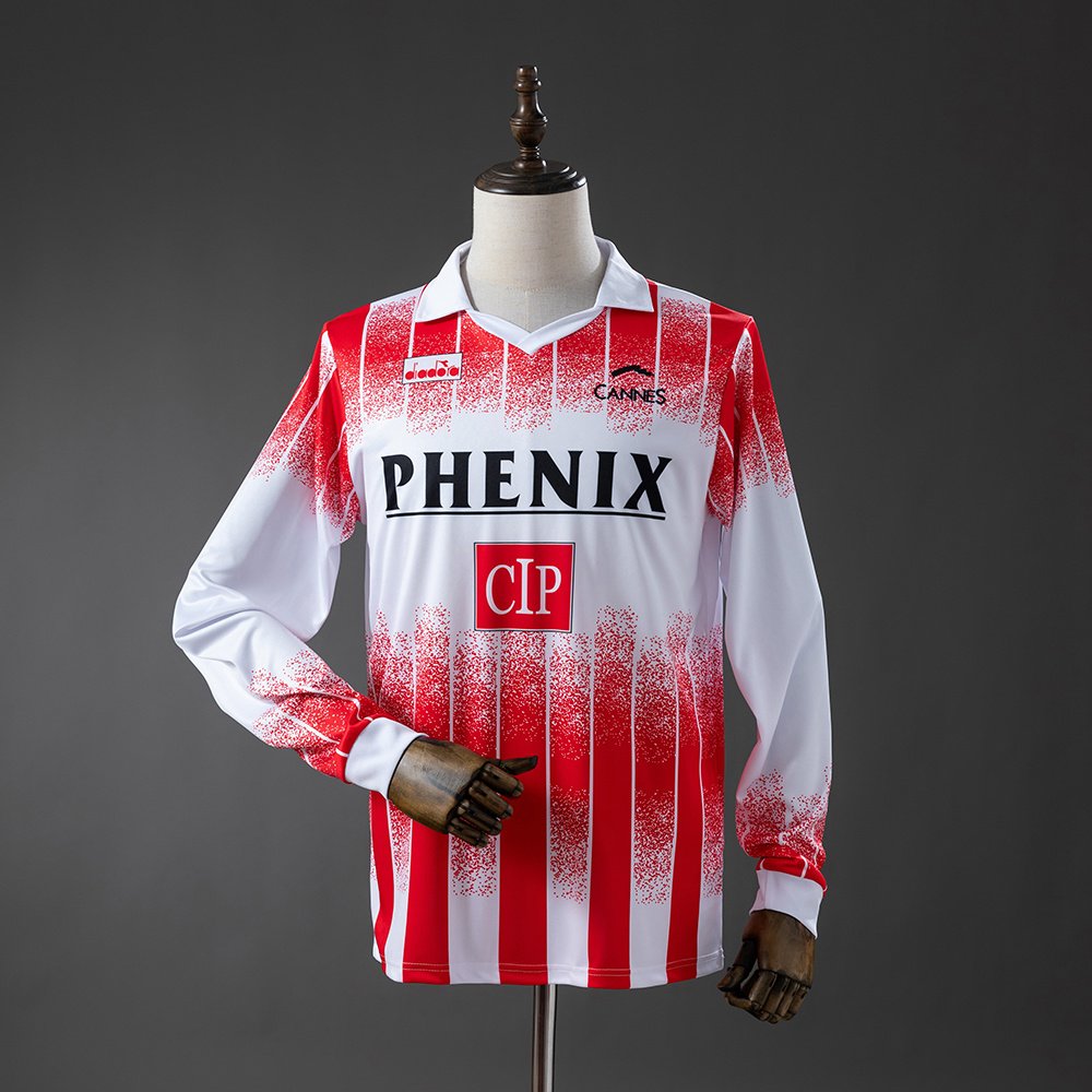 AS Cannes 91-92 Home Long-Sleeve Retro Jersey 1 Als Cannes Langarm-Trikot Home Retro 91/92