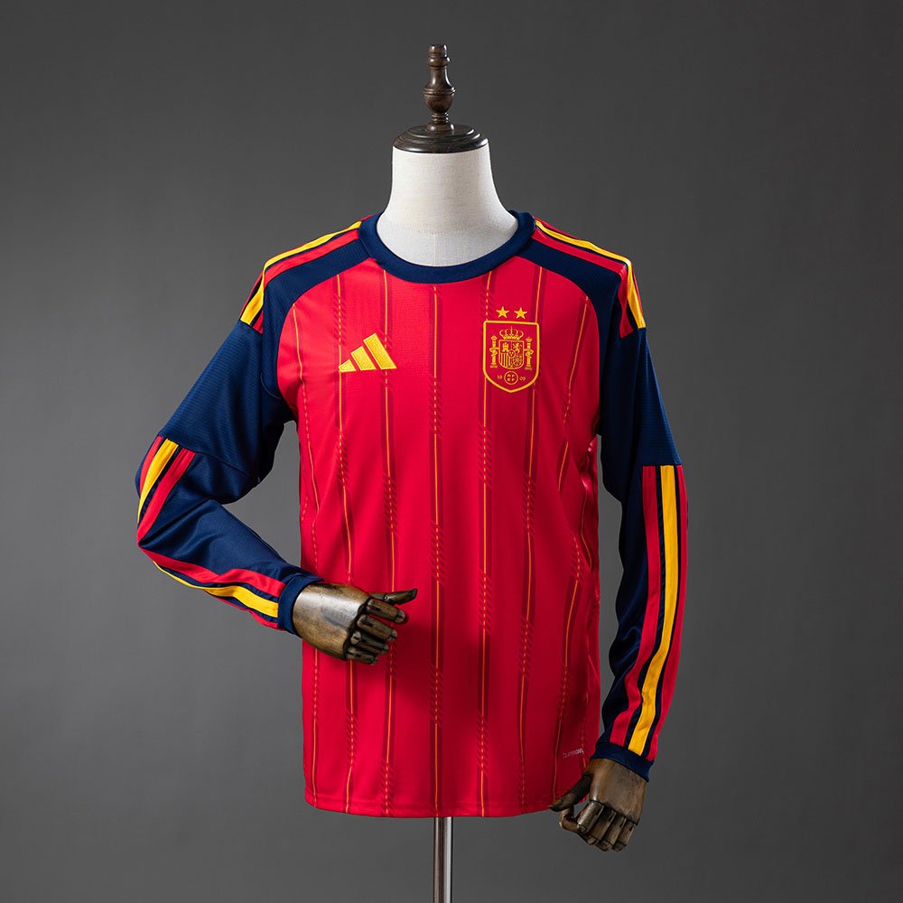 Espanha 2026 - Camisola de casa, edição campeã de 2 estrelas, manga comprida 1 Camisola de manga comprida da seleção espanhola 2026